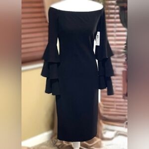 Premier Black Long Sleeve Ruffle Dress